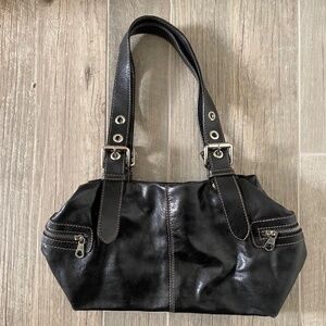 FRANCESCO BIASIA Black Leather Unconstructed Handbag w/Zippered Sides